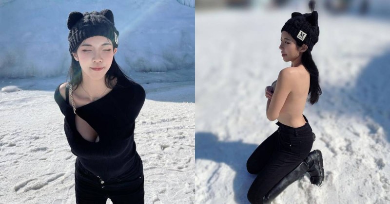 性感長腿妹「羅莉 Rolly」韓國玩耍，雪地裡「上空秀裸背」讓人零下也熱起來！