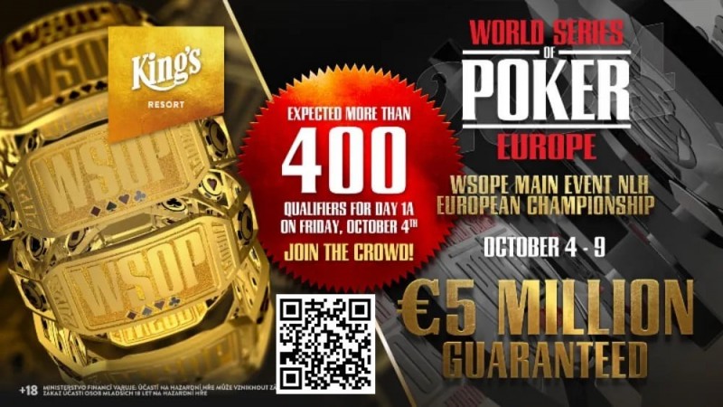 【EV 扑克】WSOPE 定档九月，包含 15 场金手链赛事，主赛保底 500 万欧元！