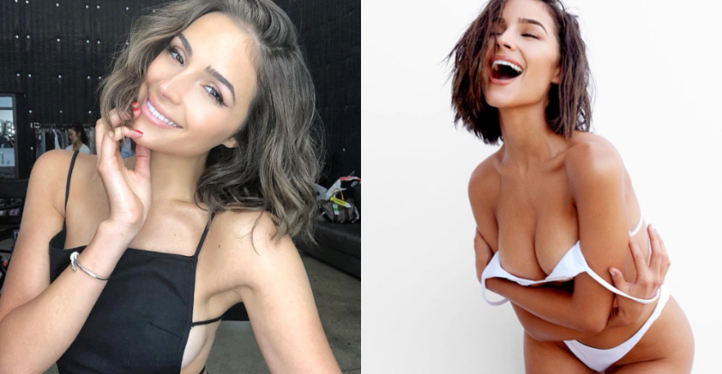 美國小姐「Olivia Culpo」雙手捧嫩乳，美峰差一點就掉出來！