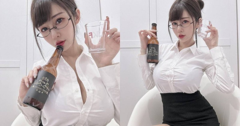 「巨乳上班族」下班喝酒放鬆！安希貼身 OL 裝「爆乳細腰」好犯規！