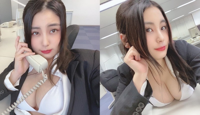 上班不安分！巨乳 OL「トロたん」座位上袒胸露乳大解放　最後甚至掀裙洩神秘黑三角