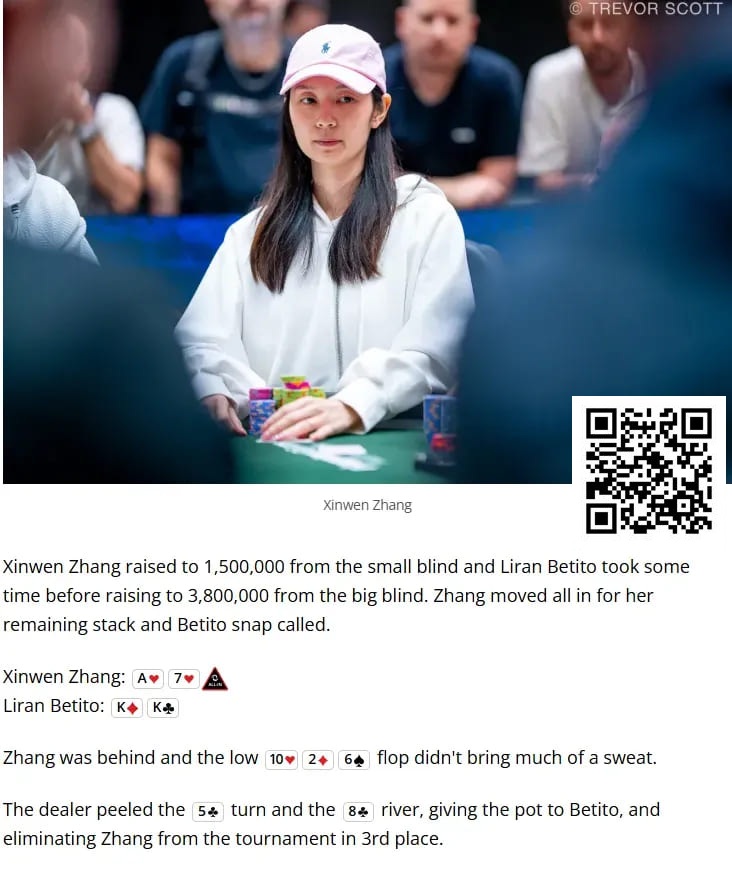 【EV 扑克】中国女性牌手 Xinwen Zhang 获 WSOP $1,500 超快速赏金赛第三名