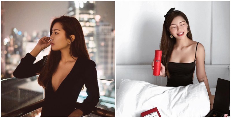 「氣質女神」深 V 洋裝小露美胸！緊緻身材曲線搭配高雅微笑，簡直就是美神的化身！