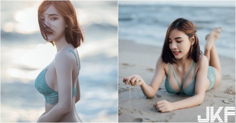 白皙「美乳正妹」沙灘散步，只穿內衣「乳量驚人」，海浪都沒她波濤洶湧&#8230;