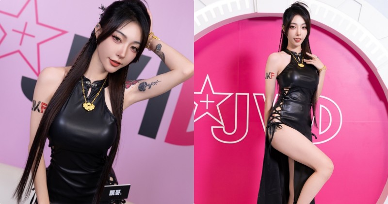 JVID 女神「飄飄」緊身皮裝太性感，側開衩「誘惑美腿」超勾人！