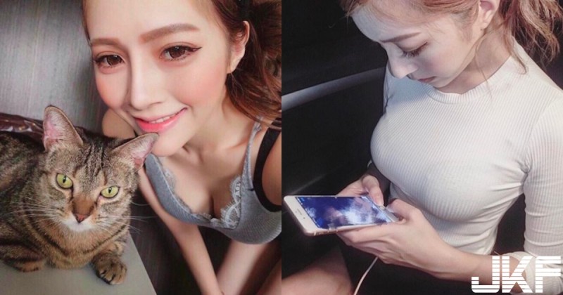 看不到貓咪！大型「美乳正妹」胸前太雄偉，緊身白 T「完全貼合」曲線太誘人啦！