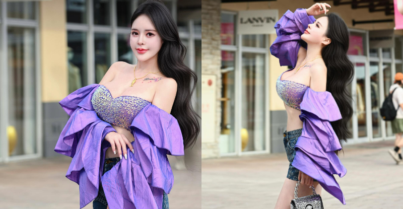 巨乳美姬「姬冰嫣」把 Outlet 當伸展台，「車燈狂閃」點燃火辣氣場！