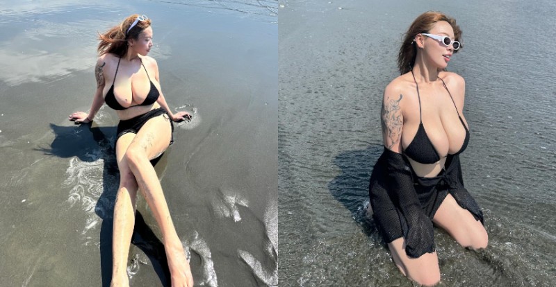 海灘上的霸主！超巨奶妹《Katherine 劉萱》台南海邊曬豪乳身材