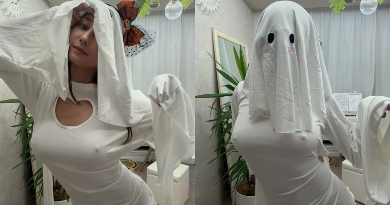 怎連萬聖節也在激凸！H 奶網紅「macca」扮可愛鬼，有頭罩但沒奶罩！