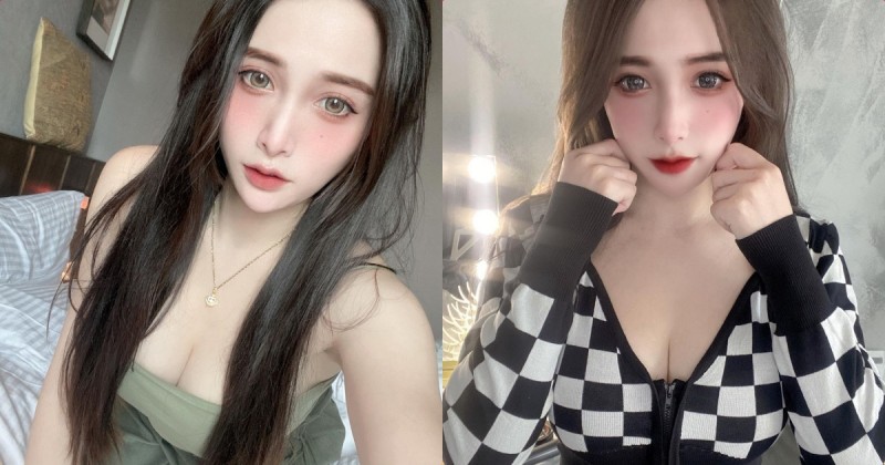正妹「唯娜」棋盤格造型好深 V，「雄厚乳量」常撐爆上衣！