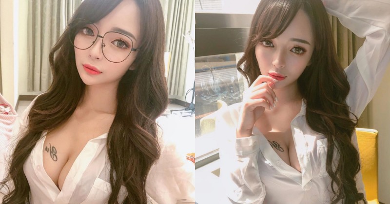 【蜗牛娱乐】爆乳白襯衫94猛！小隻馬OL「妮妮nini」窗邊解扣曬奶，白嫩D杯像在發光！