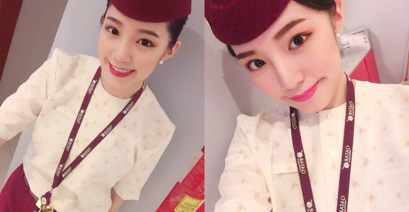 【蜗牛娱乐】美到國外去！卡達航空台灣空姐「小陳妍希」，精緻五官超吸睛！