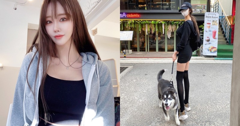 【蜗牛娱乐】路上驚見「長腿遛狗妹」！迷你短裙配膝上襪秀強大美腿，好想跟她要電話！