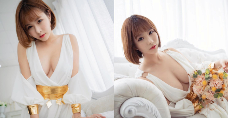 【蜗牛娱乐】眼神很毒！Ｆ級尤物「希維亞Sylvia」側躺掉出白皙嫩乳，強大奶力無限震撼雄性圈！