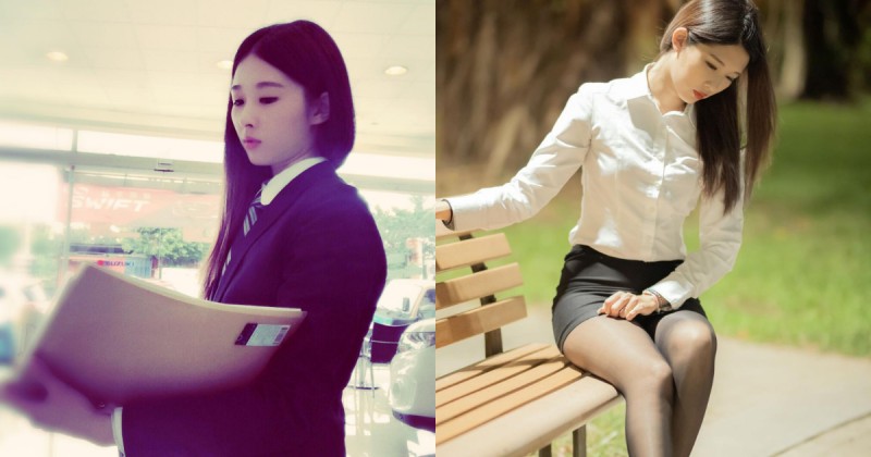 【蜗牛娱乐】汽車業務「薛歆儀」號稱鈴木全智賢　套裝下是修長曲線