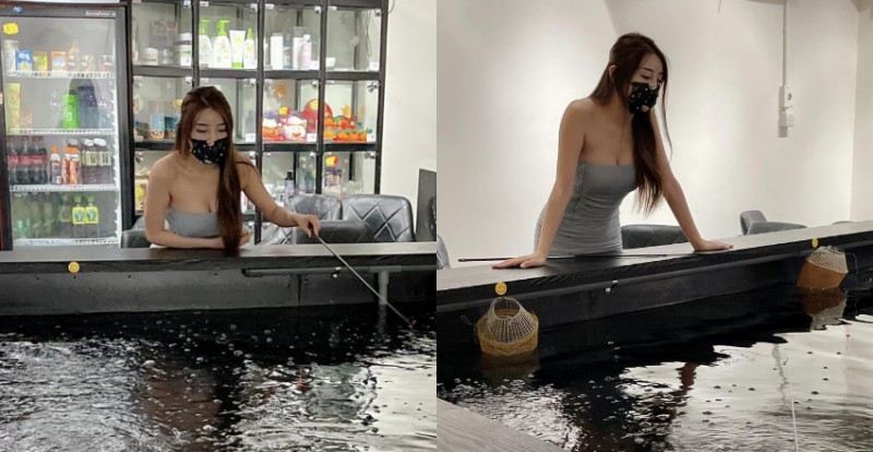 【蜗牛娱乐】釣蝦驚見對面口罩妹子「爆乳垂釣」　飽滿雙峰快要掉出來了！