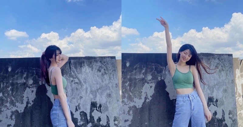 【蜗牛娱乐】戀愛了！正妹女大生「惟蒨」戶外美照好清新，背心襯托飽滿曲線！