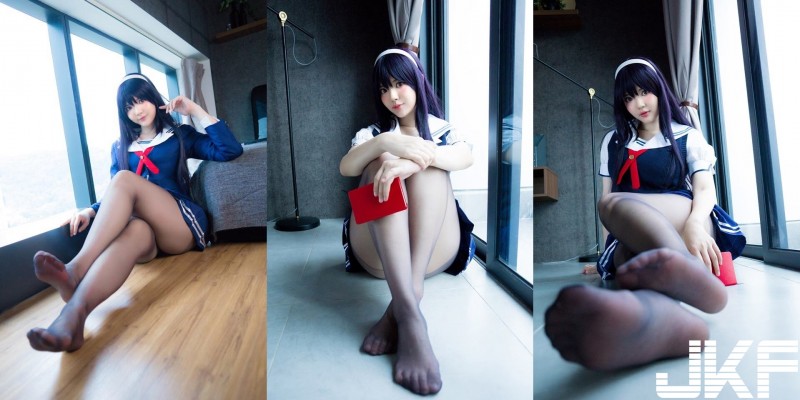 【蜗牛娱乐】爆乳Coser化身「巨乳霞之丘詩羽」薄絲黑絲襪+水手服　超邪惡視角根本逼人犯罪啊