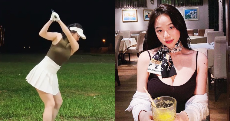 【蜗牛娱乐】打高爾夫爆紅！爆乳甜心「張雪兒」正面曝光也讓人戀愛！曬「深溝、蜜桃尻」送福利