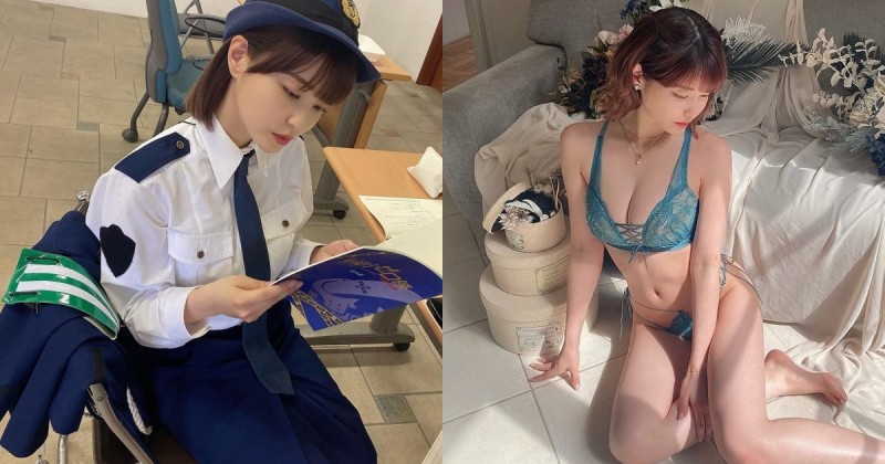 【蜗牛娱乐】超甜美女警藏「G罩杯豪乳」，制服下超兇猛肉體原來是極品寫真女星「岸明日香」！