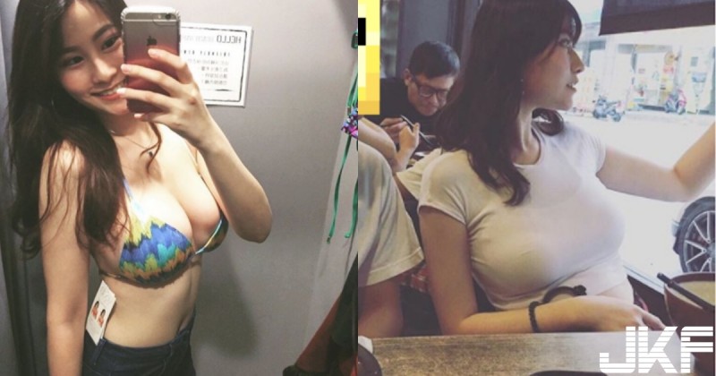 【蜗牛娱乐】安捏母湯～「白衣爆乳正妹」試衣間換裝好誘人，「渾圓碗公奶」比基尼快要hold不住啦～