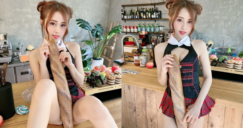 【蜗牛娱乐】性感小廚娘最愛法國棍！「MiMi佳佳兒」俏皮吐舌太誘人，想跟她好好討教廚藝！