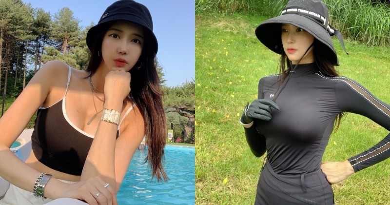 【蜗牛娱乐】太辣了！「美胸高爾夫球正妹」」性感揮桿，惹火胸型也跟著凸出了！