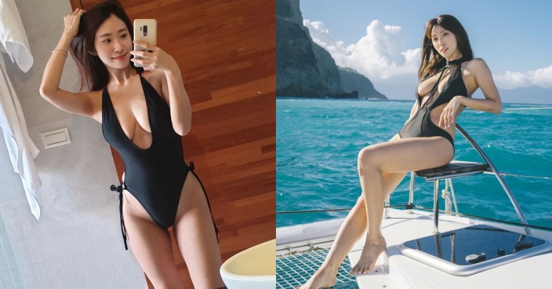 【蜗牛娱乐】陽光正妹泳裝開中路秀「人字豪乳」！超強「水滴奶」弧度好完美！