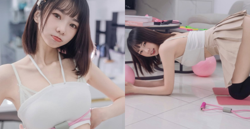 【蜗牛娱乐】陽光小學妹「優寶」室內拉筋，「翹臀寵粉」還是給她打屁股？