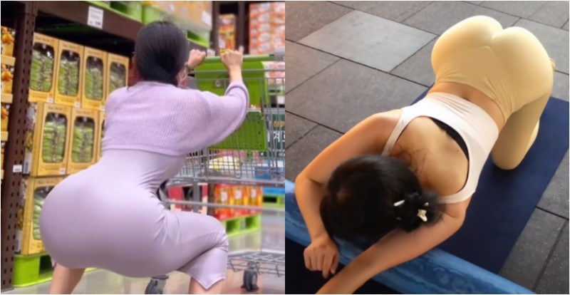 【蜗牛娱乐】巨乳妹隨時隨地深蹲練出「渾圓翹臀」　網友：我要跟在她後面爬樓梯