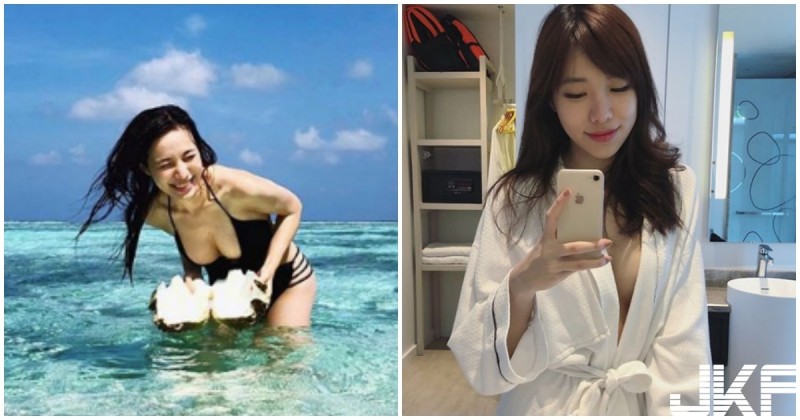 【蜗牛娱乐】氣質女神「浮潛撿到大海螺」！彎腰的「傲人美乳畫面」，大小不輸給貝殼啊！