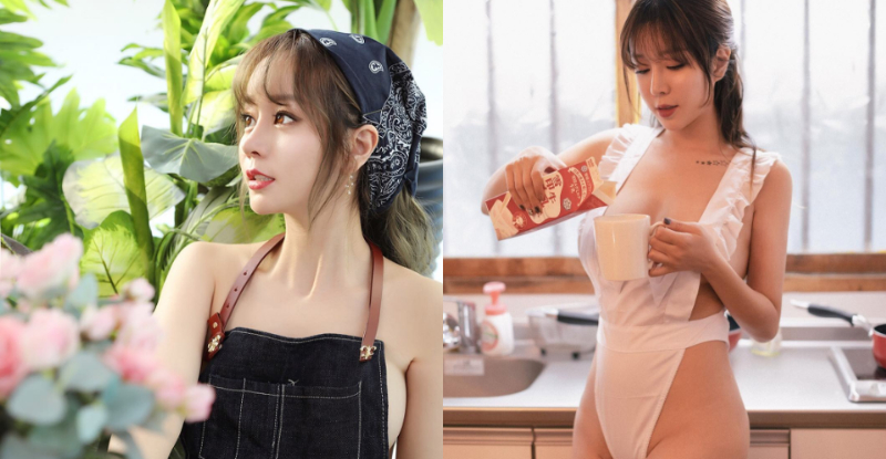 【蜗牛娱乐】喝奶補奶！巨乳辣模「純」發育過剩　白嫩奶球從圍裙旁溢出來！