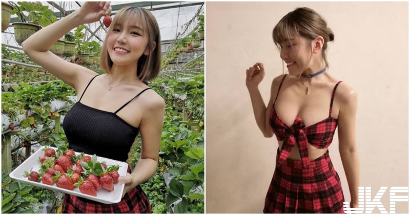 【蜗牛娱乐】正妹採草莓「車頭燈好大顆」，低胸裝「W型美乳」辣到翻！