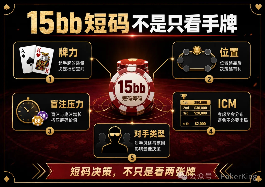 【EV 扑克】决赛桌剩 15bb 拿到 AK,推还是加注?短码决策不是看牌力,是看这五件事