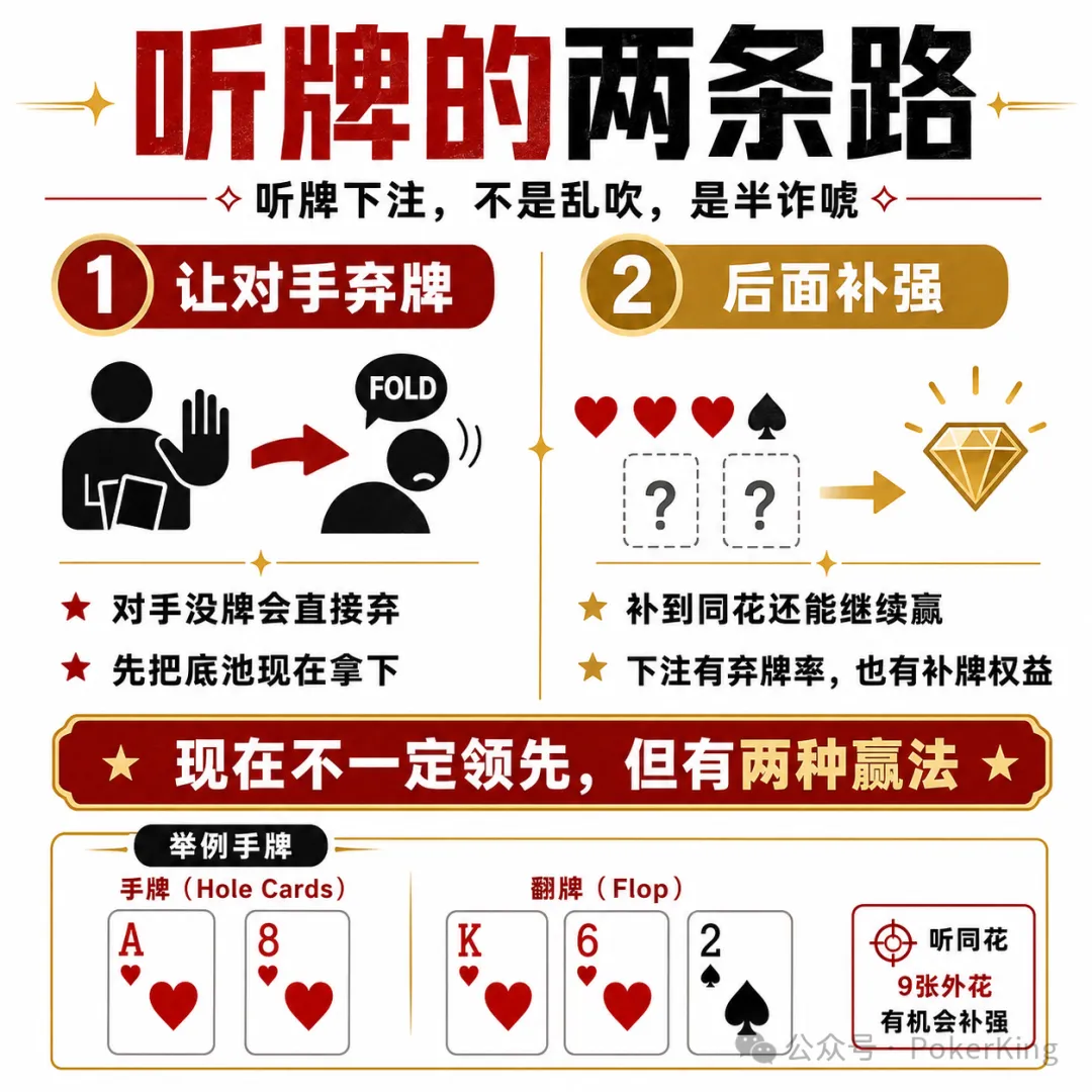 【EV 扑克】听牌到底该不该下注？记住这八个字：单挑就打，人多就缩