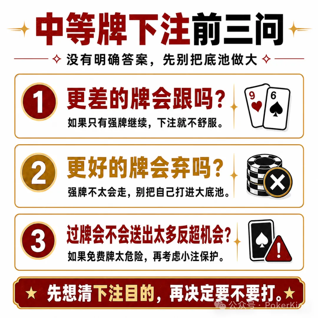 【EV 扑克】中等牌力的困境：不是每手对子都值得下注，先问自己三个问题