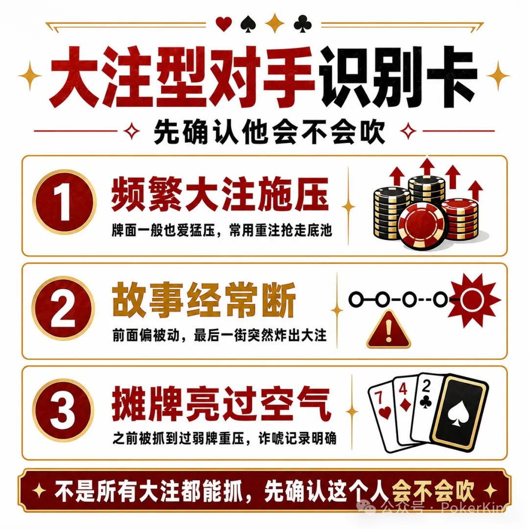 【EV 扑克】牌桌上总有人拿大注压你？三步教你抓诈，别再白白弃牌