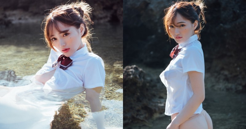 【蜗牛娱乐】奶妹の初體驗！墾丁海岸「制服正妹」大尺度戲水，渾身濕透「圓乳蜜桃」超狂露出！