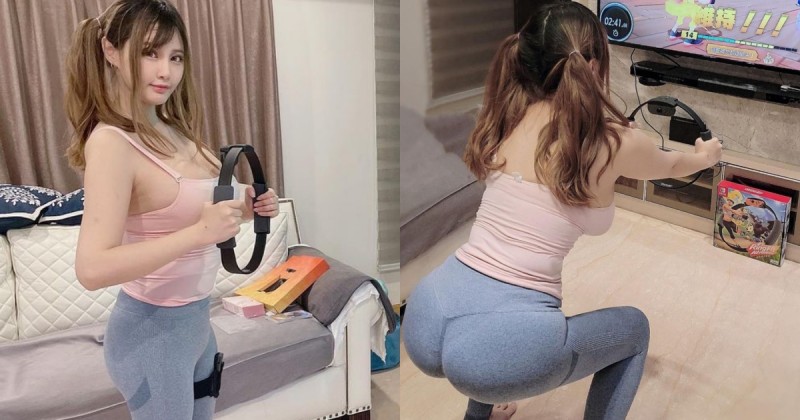 【蜗牛娱乐】「巨乳正妹」居家玩健身環，超兇猛「飽滿翹臀」好顯眼，粉絲狂讚：曲線好辣！