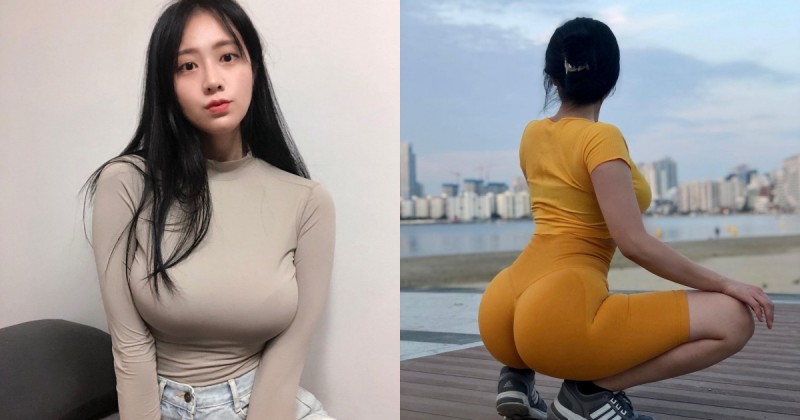 【蜗牛娱乐】巨乳翹臀「正妹瑜伽老師」體態兇猛！前凸後翹好身材「深蹲」褲子超緊繃！