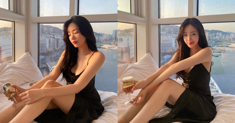 【蜗牛娱乐】甜美小姐姐「度假海景照辣翻」，低胸洋裝襯托「優質好曲線」！