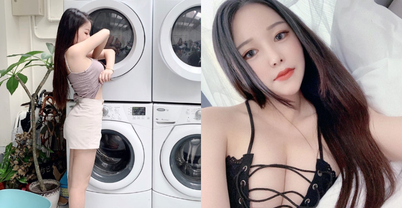 【蜗牛娱乐】這件忘了洗！「巨乳正妹」洗衣店大膽脫衣　大份量奶球直接彈出！