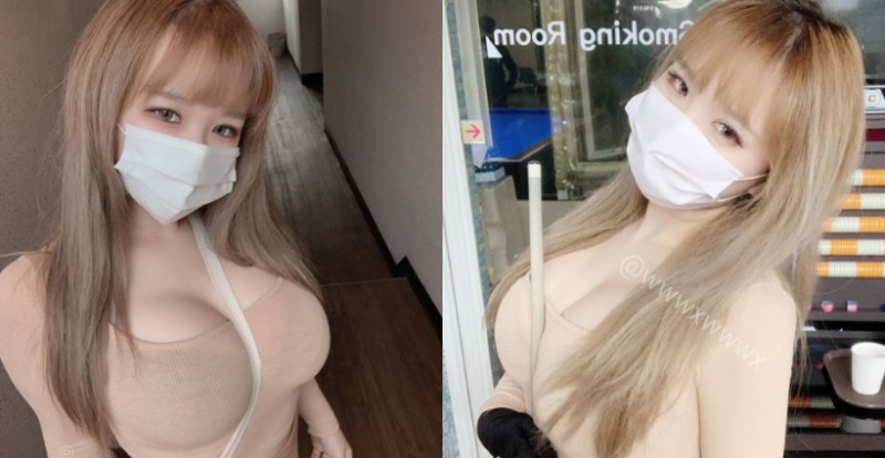 【蜗牛娱乐】這個太呱張！「巨乳口罩妹」奶球掩埋斜背帶　網友：想一頭埋進去