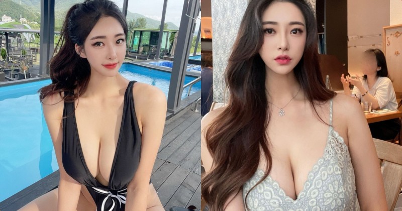 【蜗牛娱乐】迷人正妹「穿上大深V泳裝」，「美乳視角太誘惑」粉絲反應好激烈！
