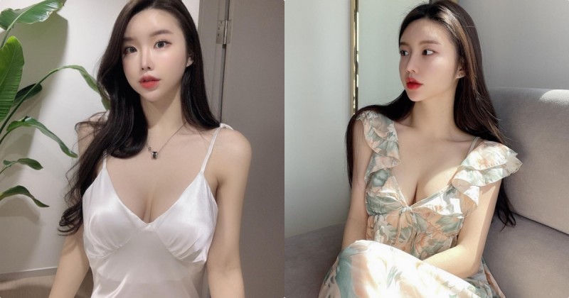 【蜗牛娱乐】網拍正妹示範「性感低胸小洋裝」，「飽滿的美胸曲線」好明顯！