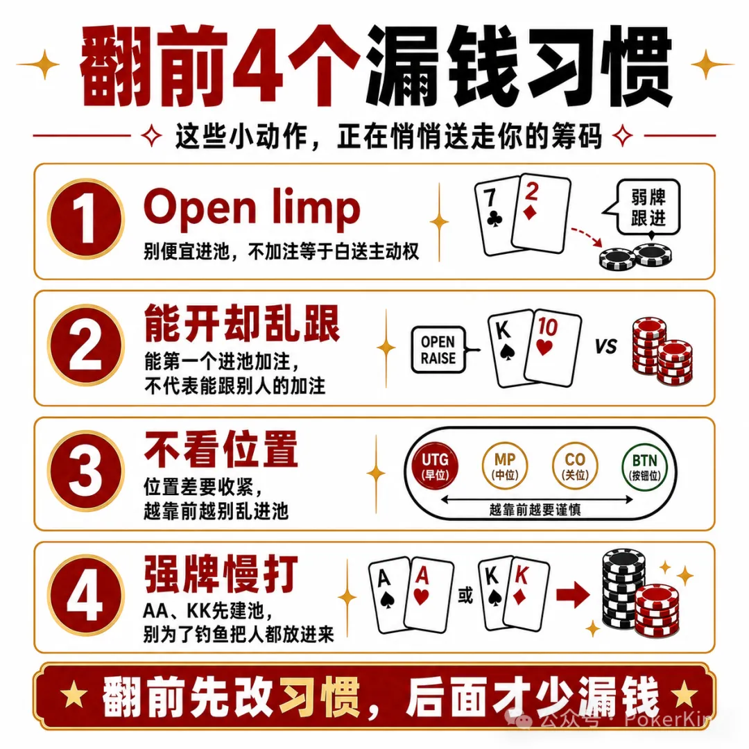【EV 扑克】翻前四个坏习惯:别再让筹码从“随手一下”里漏走