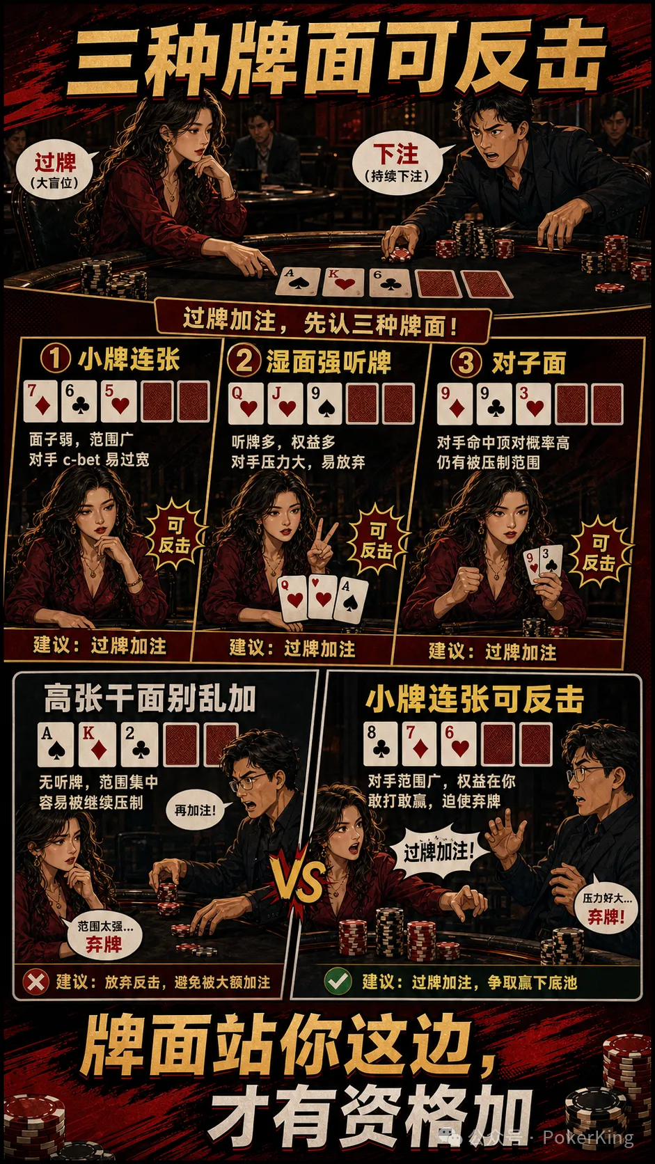 【EV 扑克】过牌加注不是发脾气：三种适合大盲位反击的翻牌面，让对手不敢随意下注