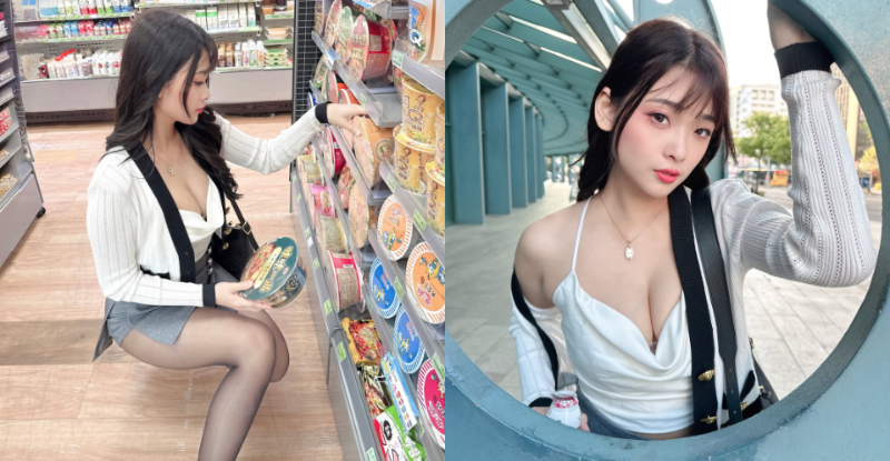 【蜗牛娱乐】午餐來囉！絲襪正妹「露露咪」親送泡麵，「深美乳溝」粉絲都想當她的菜