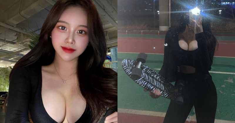 【蜗牛娱乐】白皙長髮正妹「深夜爆乳玩滑板」，渾圓飽滿的「巨大車頭燈」有夠搶眼！