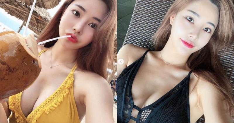 【蜗牛娱乐】氣質正妹debon「暗藏豐滿深溝」，喝椰子汁放送「渾圓美乳」！
